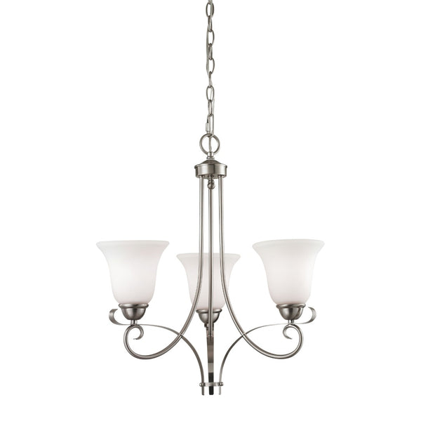 Atlas Brighton 3-Light Chandelier - Elegant Traditional Design with Opaque Glass Shades for Warm Illumination Brushed Nickel 20'' CL11095-NK