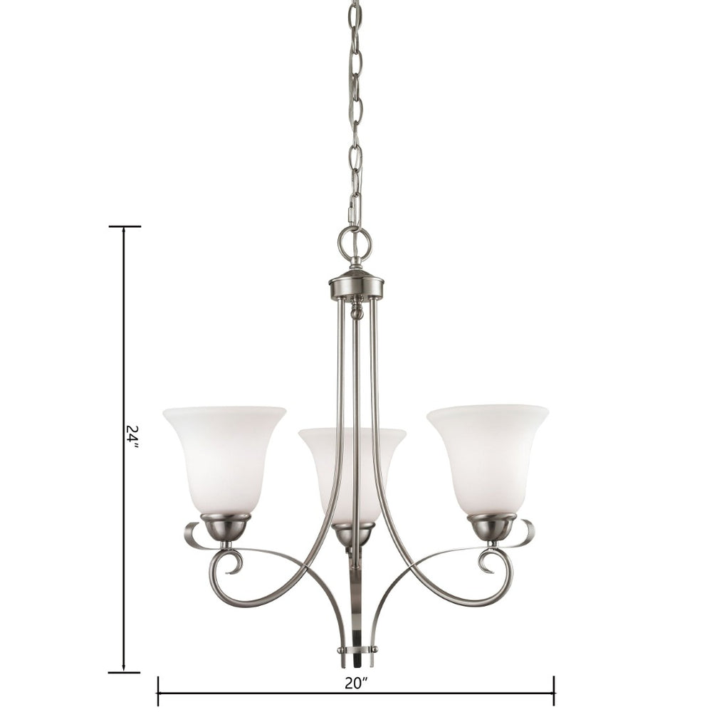 Atlas Brighton 3-Light Chandelier - Elegant Traditional Design with Opaque Glass Shades for Warm Illumination Brushed Nickel 20'' CL11095-NK