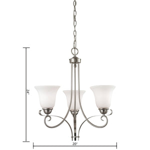 Atlas Brighton 3-Light Chandelier - Elegant Traditional Design with Opaque Glass Shades for Warm Illumination Brushed Nickel 20'' CL11095-NK