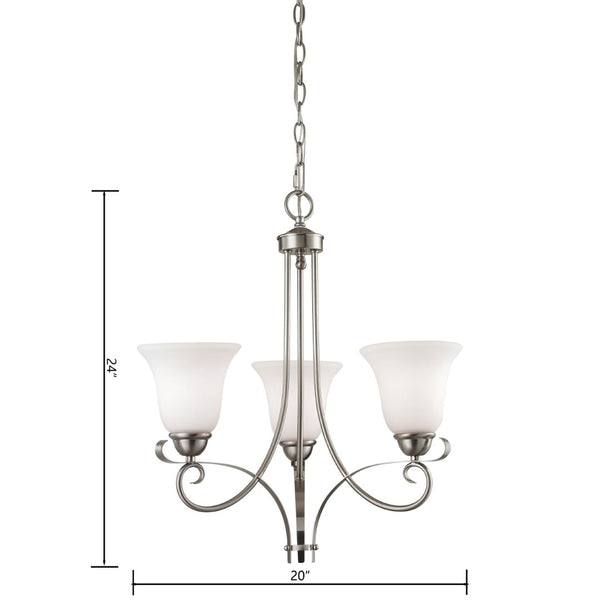 Atlas Brighton 3-Light Chandelier - Elegant Traditional Design with Opaque Glass Shades for Warm Illumination Brushed Nickel 20'' CL11095-NK