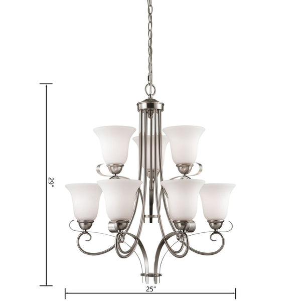 Atlas Brighton 3-Light Chandelier - Elegant Traditional Design with Opaque Glass Shades for Warm Illumination Brushed Nickel 25'' CL11096-NK