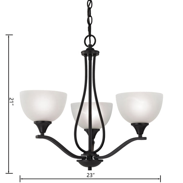 Atlas Bristol Lane 3-Light Chandelier - Elegant Transitional Design with White Glass Dome Shades for Home Oil Rubbed Bronze with White Glass 23'' CL11097-BZ