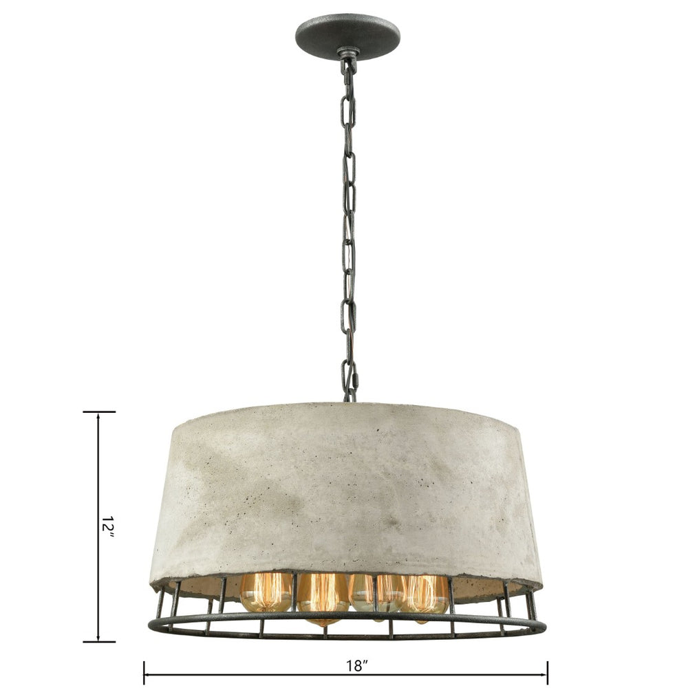Atlas Brocca 4-Light Chandelier - Industrial Silverdust Iron & Concrete Design for Modern Interiors CL11099-GY
