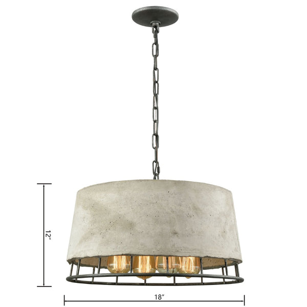 Atlas Brocca 4-Light Chandelier - Industrial Silverdust Iron & Concrete Design for Modern Interiors CL11099-GY