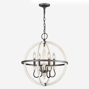 Atlas Brownell Chandelier - Rustic European Charm with Antique Wood and Elegant Curved Frame Design Anvil Iron 20'' CL11101-BK