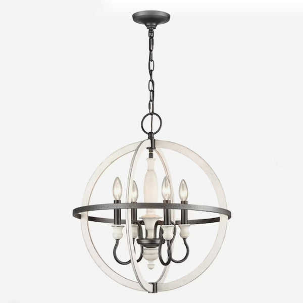 Atlas Brownell Chandelier - Rustic European Charm with Antique Wood and Elegant Curved Frame Design Anvil Iron 20'' CL11101-BK