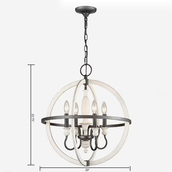 Atlas Brownell Chandelier - Rustic European Charm with Antique Wood and Elegant Curved Frame Design Anvil Iron 20'' CL11101-BK