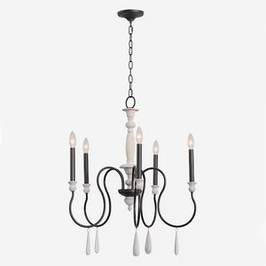 Atlas Brownell Chandelier - Rustic European Charm with Antique Wood and Elegant Curved Frame Design Anvil Iron 24.5'' CL11102-BK
