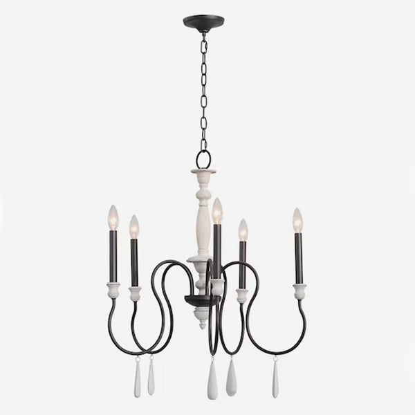 Atlas Brownell Chandelier - Rustic European Charm with Antique Wood and Elegant Curved Frame Design Anvil Iron 24.5'' CL11102-BK