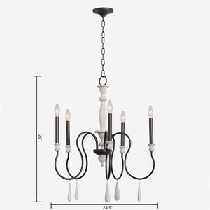Atlas Brownell Chandelier - Rustic European Charm with Antique Wood and Elegant Curved Frame Design Anvil Iron 24.5'' CL11102-BK