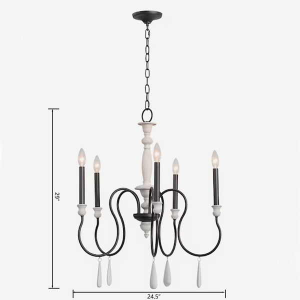 Atlas Brownell Chandelier - Rustic European Charm with Antique Wood and Elegant Curved Frame Design Anvil Iron 24.5'' CL11102-BK
