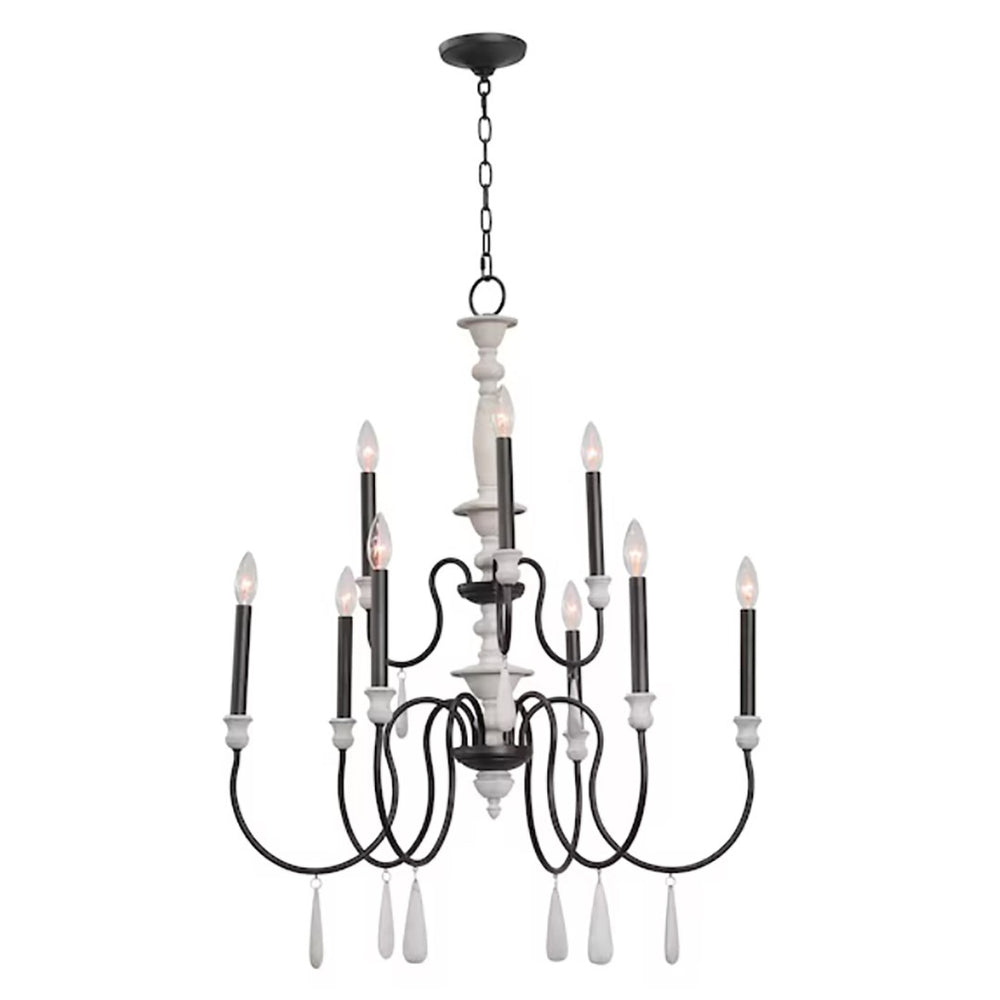 Atlas Brownell Chandelier - Rustic European Charm with Antique Wood and Elegant Curved Frame Design Anvil Iron 30'' CL11103-BK