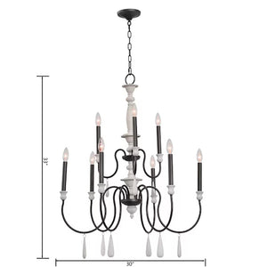 Atlas Brownell Chandelier - Rustic European Charm with Antique Wood and Elegant Curved Frame Design Anvil Iron 30'' CL11103-BK
