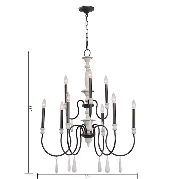Atlas Brownell Chandelier - Rustic European Charm with Antique Wood and Elegant Curved Frame Design Anvil Iron 30'' CL11103-BK