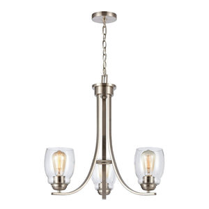 Atlas Calistoga 3-Light Indoor Chandelier - Elegant Brushed Nickel Fixture with Clear Glass Shades CL11106-NK