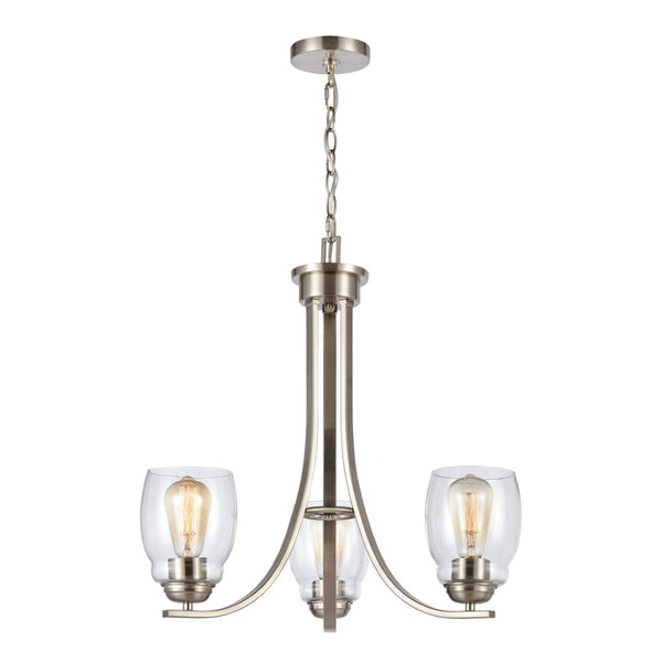 Atlas Calistoga 3-Light Indoor Chandelier - Elegant Brushed Nickel Fixture with Clear Glass Shades CL11106-NK