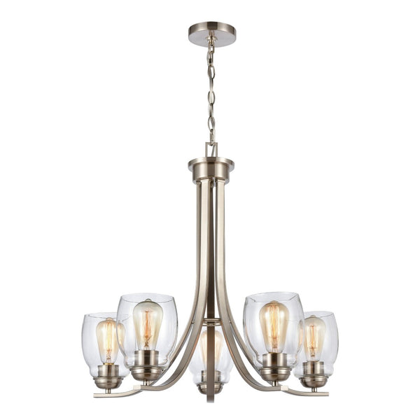 Atlas Calistoga 5-Light Chandelier - Elegant Clear Glass Shades for Modern Interiors and Ambient Lighting Brushed Nickel 25'' CL11107-NK