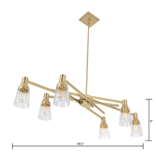 Atlas Carnival 49.5'' Wide 6-Light Chandelier – Modern Elegance with Clear Glass Shades for Any Space Satin Brass CL11111-BS