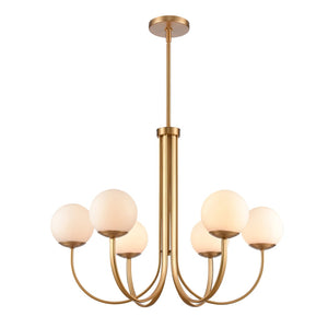 Atlas Caroline Modern 6-Light Chandelier - Sculptural Design with Opal White Glass for Elegant Interiors Brushed Gold 32'' CL11112-GD