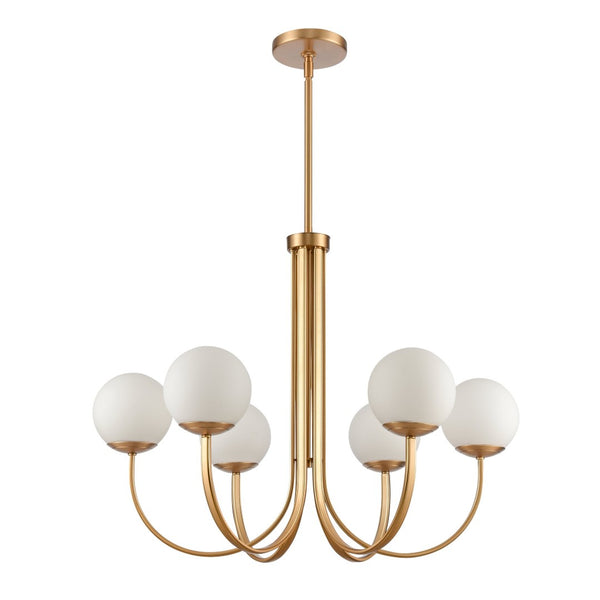 Atlas Caroline Modern 6-Light Chandelier - Sculptural Design with Opal White Glass for Elegant Interiors Brushed Gold 32'' CL11112-GD