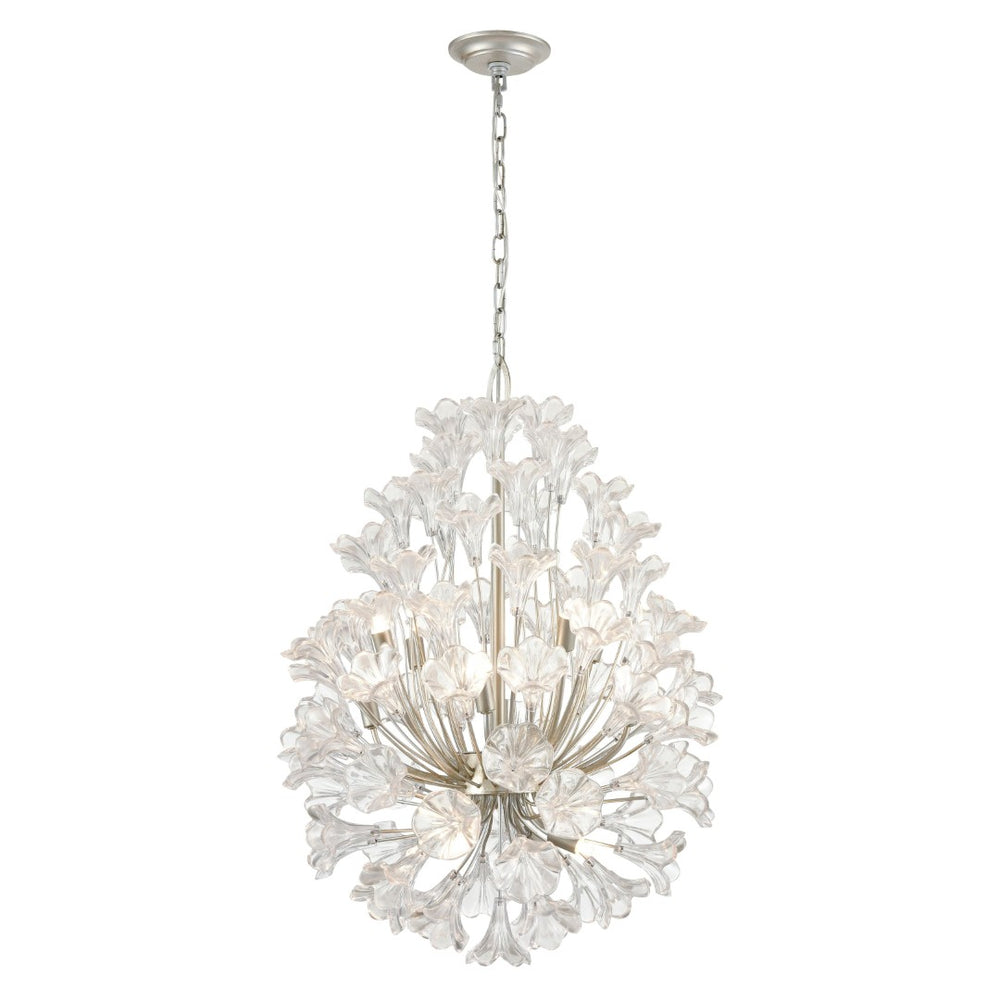 Atlas Celene Elegant 12-Light Chandelier with Floral Glass Shades for Stunning Indoor Illumination Aged Silver 22'' CL11120-SV
