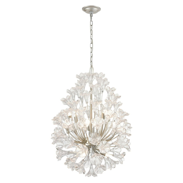 Atlas Celene Elegant 12-Light Chandelier with Floral Glass Shades for Stunning Indoor Illumination Aged Silver 22'' CL11120-SV