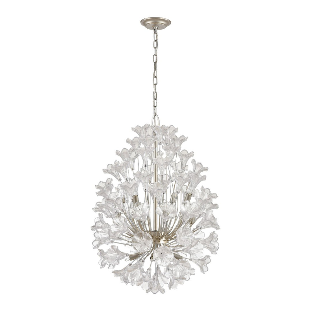 Atlas Celene Elegant 12-Light Chandelier with Floral Glass Shades for Stunning Indoor Illumination Aged Silver 22'' CL11120-SV
