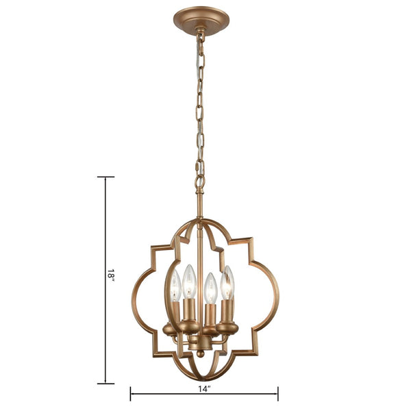 Atlas Chandette 14-Inch Wide 4-Light Chandelier - Timeless Quatrefoil Design for Elegant Ambiance Matte Gold CL11122-BS