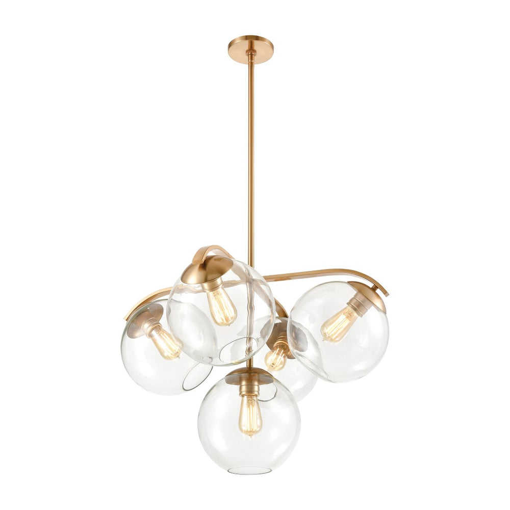 Atlas Collective Mid-Century Modern 5-Light Chandelier with Elegant Glass Globes for Stylish Interiors Satin Brass 28'' CL11128-BS