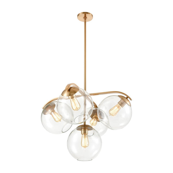 Atlas Collective Mid-Century Modern 5-Light Chandelier with Elegant Glass Globes for Stylish Interiors Satin Brass 28'' CL11128-BS