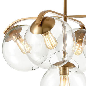 Atlas Collective Mid-Century Modern 5-Light Chandelier with Elegant Glass Globes for Stylish Interiors Satin Brass 28'' CL11128-BS