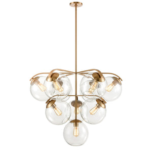 Atlas Collective Mid-Century Modern 5-Light Chandelier with Elegant Glass Globes for Stylish Interiors Satin Brass 36'' CL11129-BS