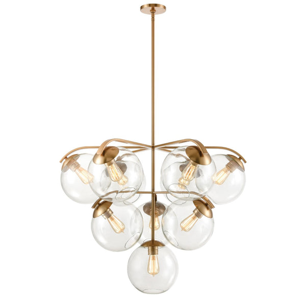 Atlas Collective Mid-Century Modern 5-Light Chandelier with Elegant Glass Globes for Stylish Interiors Satin Brass 36'' CL11129-BS