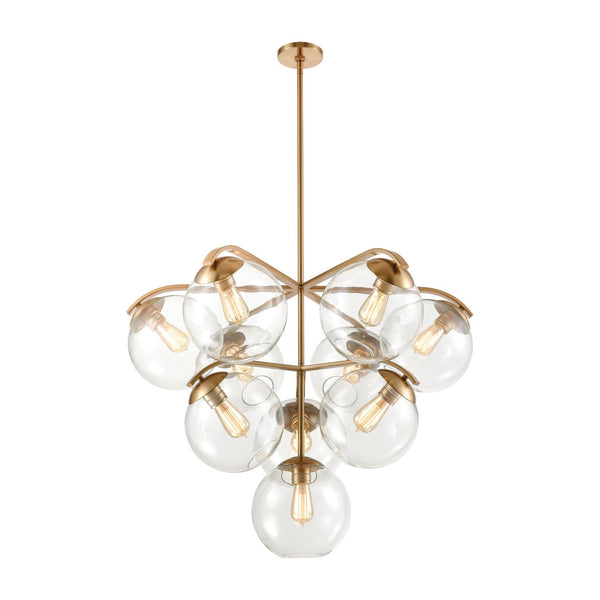 Atlas Collective Mid-Century Modern 5-Light Chandelier with Elegant Glass Globes for Stylish Interiors Satin Brass 36'' CL11129-BS