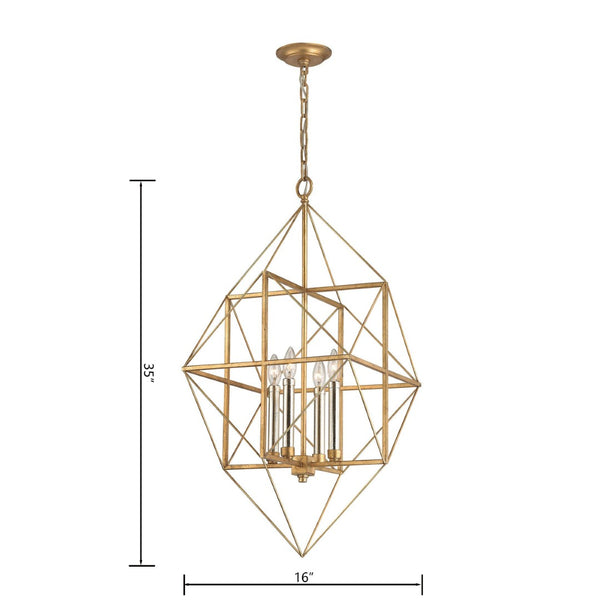 Atlas Connexions Modern Geometric Chandelier - Elegant Open-Wire Design for Glamorous Interiors Gold Leaf 16'' CL11132-GD