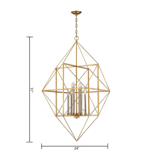 Atlas Connexions Modern Geometric Chandelier - Elegant Open-Wire Design for Glamorous Interiors Gold Leaf 24'' CL11133-GD