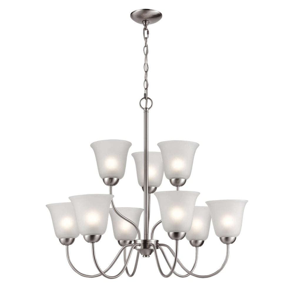 Atlas Conway 26'' Wide 9-Light Chandelier - Elegant Brushed Nickel with Curved Glass Shades for Warm Glow CL11136-NK