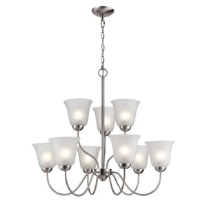 Atlas Conway 26'' Wide 9-Light Chandelier - Elegant Brushed Nickel with Curved Glass Shades for Warm Glow CL11136-NK