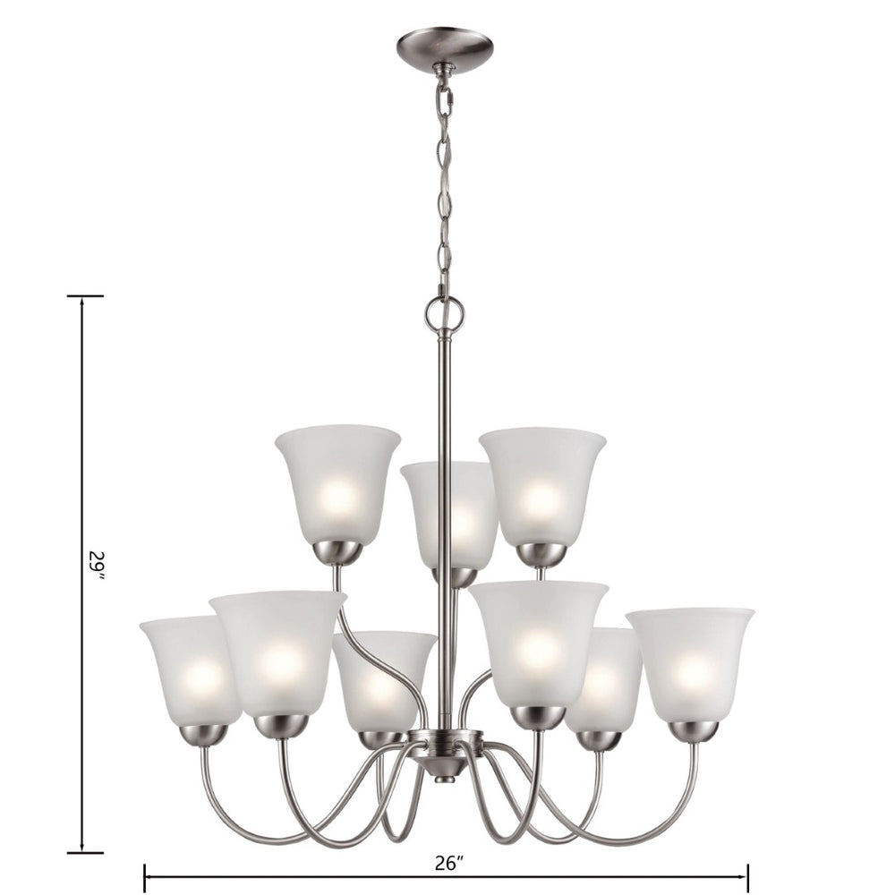 Atlas Conway 26'' Wide 9-Light Chandelier - Elegant Brushed Nickel with Curved Glass Shades for Warm Glow CL11136-NK