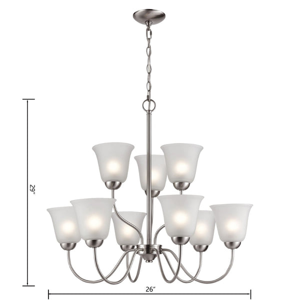 Atlas Conway 26'' Wide 9-Light Chandelier - Elegant Brushed Nickel with Curved Glass Shades for Warm Glow CL11136-NK