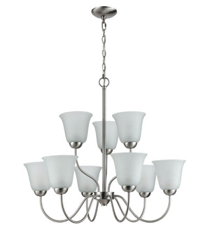 Atlas Conway 26'' Wide 9-Light Chandelier - Elegant Brushed Nickel with Curved Glass Shades for Warm Glow CL11136-NK