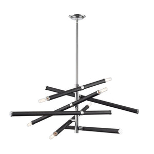 Atlas Crosspiece 39'' Wide 6-Light Chandelier - Matte Black, Adjustable Rods for Modern Living Spaces CL11139-BK
