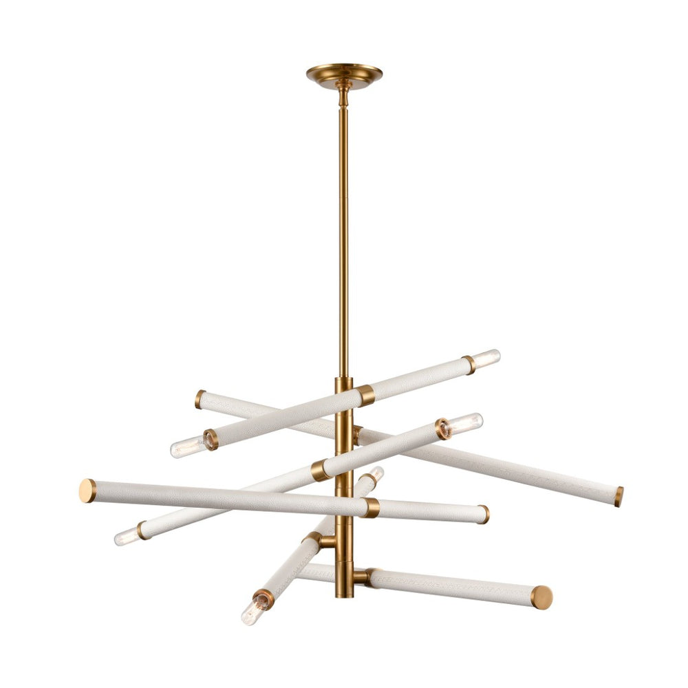 Atlas Crosspiece 39'' Wide 6-Light Chandelier - Modern Sculptural Design with Adjustable Faux-Leather Rods CL11139-WH