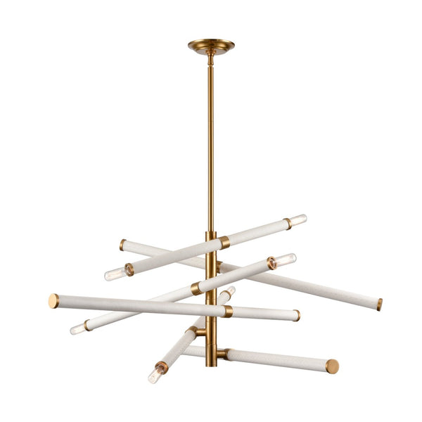 Atlas Crosspiece 39'' Wide 6-Light Chandelier - Modern Sculptural Design with Adjustable Faux-Leather Rods CL11139-WH