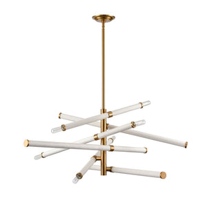 Atlas Crosspiece 39'' Wide 6-Light Chandelier - Modern Sculptural Design with Adjustable Faux-Leather Rods CL11139-WH