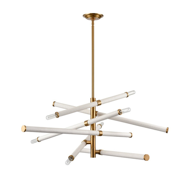 Atlas Crosspiece 39'' Wide 6-Light Chandelier - Modern Sculptural Design with Adjustable Faux-Leather Rods CL11139-WH
