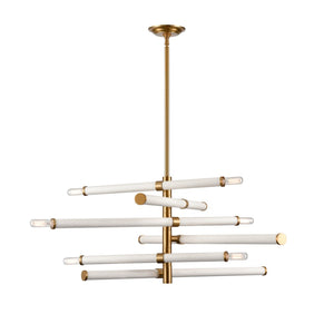 Atlas Crosspiece 39'' Wide 6-Light Chandelier - Modern Sculptural Design with Adjustable Faux-Leather Rods CL11139-WH