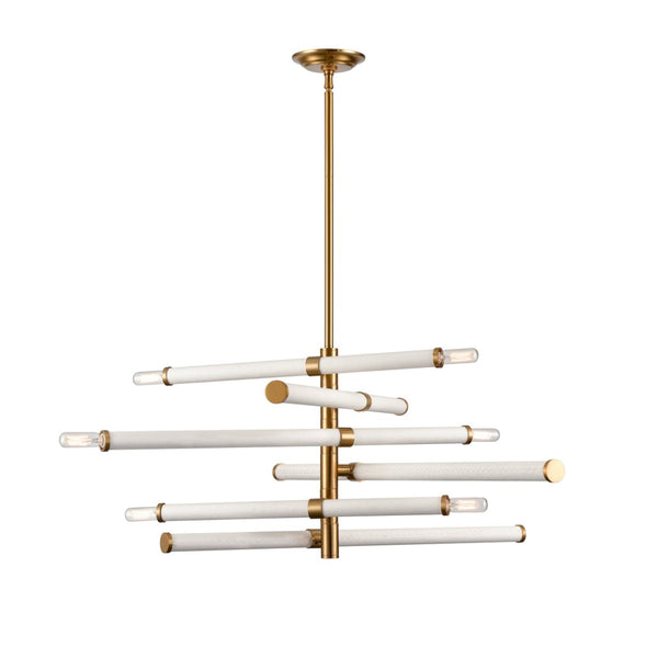 Atlas Crosspiece 39'' Wide 6-Light Chandelier - Modern Sculptural Design with Adjustable Faux-Leather Rods CL11139-WH