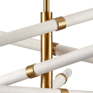 Atlas Crosspiece 39'' Wide 6-Light Chandelier - Modern Sculptural Design with Adjustable Faux-Leather Rods CL11139-WH