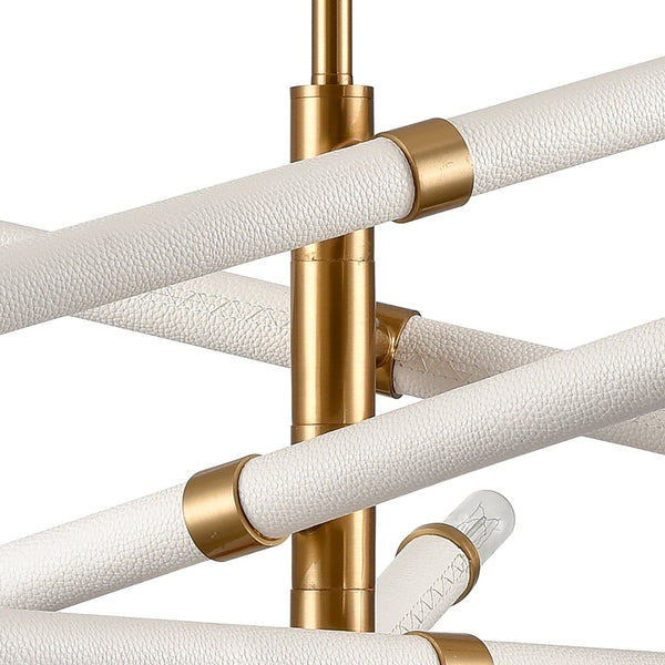 Atlas Crosspiece 39'' Wide 6-Light Chandelier - Modern Sculptural Design with Adjustable Faux-Leather Rods CL11139-WH